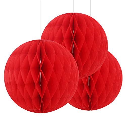 Bining 8 In Red Paper Honeycomb Tissue Balls for Party Decoration Set of 3 Red Paper Honeycomb Tissue Ball for Party Decoration -3pcs RED honneycombs 8in-