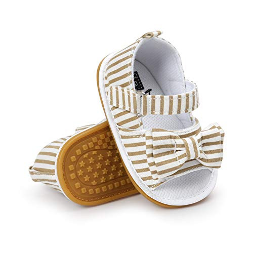 CoKate Baby Boys Girls Sandals Rubber Sole Outdoor First Walker Toddler Girls Boys Summer Shoes A-khaki Stripes 6-9 Months Infant