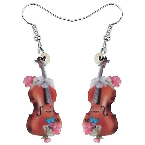 DUOWEI Flower Wood Color Violin Fiddle Earrings Charms Acrylic Drop Dangle Jewelry Gifts for Women Teens Lovers -Multicolor- DUOWEI Flower Wood Color Violin Fiddle Earrings Charms Acrylic Drop Dangle Jewelry Gifts for Women Teens Lovers -Multicolor-