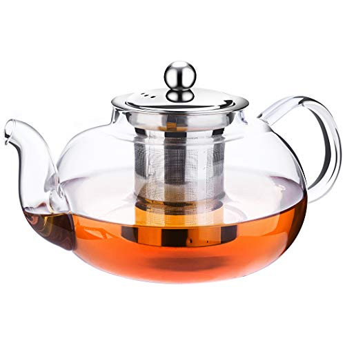 Glass Teapot with Infuser,Tea Strainer Pot with Heat Resistant,Tea Kettle Stainless Steel Teapot with Infusers for Loose Tea (1000ml/33 Oz)