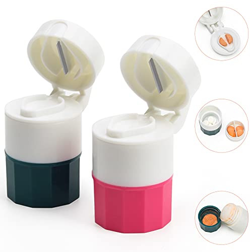 3 in 1 Pill Crusher Pill Cutter Pills Storage Box 2 Pack Luxiv Tablet Cutter with Pill Container Box Pill Chopper Portable Cuts Pills Device for Vitamins Tablets