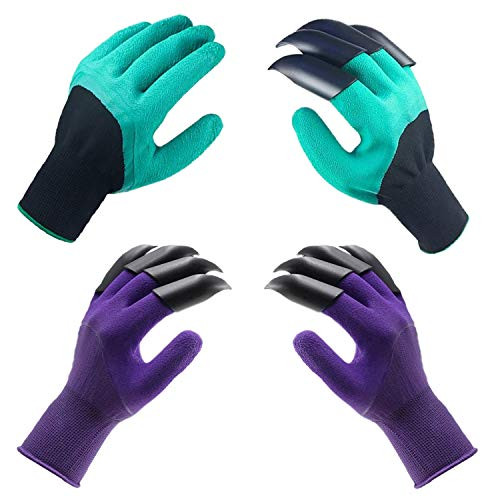 BEADNOVA Garden Gloves with Claws Digging Gloves Claw Gardening Gloves for Digging Gardening Planting -2 Pairs Purple and Green-