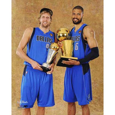 Dallas Mavericks - Tyson Chandler  and  Dirk Nowitzki with the MVP  and  Championship Trophies Glossy Photograph