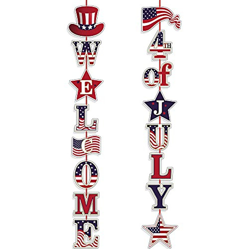 2 Pieces 4th of July Front Porch Banner Independence Day Front Door Sign Decoration Patriotic Welcome Porch Sign 4th of July Hanging Banner Welcome Hanging Door Banner for Home Decoration -Paper- 2 Pieces 4th of July Front Porch Banner Independence Day Front Door Sign Decoration Patriotic Welcome Porch Sign 4th of July Hanging Banner Welcome Hanging Door Banner for Home Decoration -Paper-
