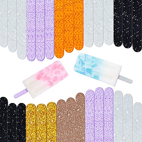 30 Pieces Acrylic Cakesicle Popsicle Sticks Reusable Ice Cream Sticks Mini Glitter Acrylic Ice Pop Stick Colorful Ice Pop Sticks Craft for Ice Cream Popsicle Kids Projects