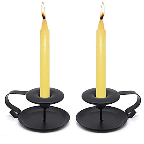 PTINBG Retro Wrought Iron Candle Holders Wrought Iron Taper Candle Holder Simple Candlestick Holders for Christmas Decorations -2 Black-