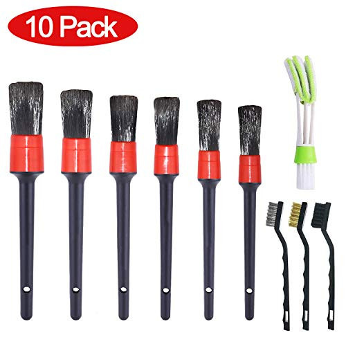 Fitosy 10 Pack Car Detailing Brush Auto Detail Brush Set 6 PCs Detail Brushes Kit for Cleaning Wheels Interior Exterior Dashboard 1 Air Vent Brush 3 Wire Brushes