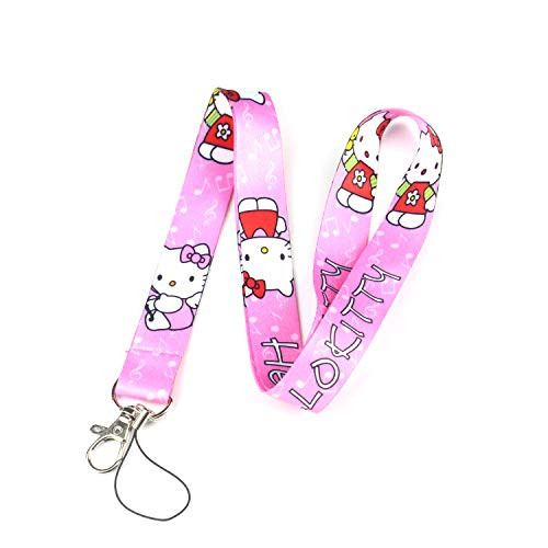 Hello Kitty Cartoon Print Lanyard Key Chain Neck Strap Retractable Reel Clip with Lobster Carabiner for Keychain ID Badge Holder Cell Phone and Charms Neck Strap -Hello Kitty-LY-
