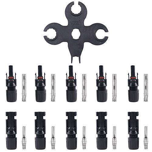 Glarks 5 Pairs Solar Panel Cable Connectors with Assembly and Disassembly Tool Wrenches for Connecting Solar Panels Solar PV Wire