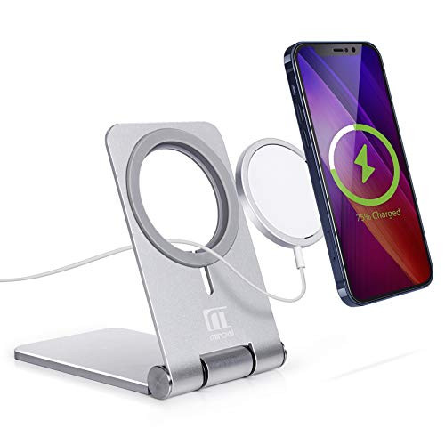Foldable Phone Stand for Magnetic Charger Magnetic Stand Holder for iPhone 12-12 Pro-12 Pro Max-12 Mini Magnetic Charger Stand -Charger Not Included- Silver