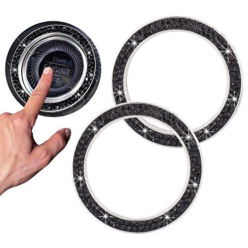 2 Pack Car Engine Start Stop Button Bling Rings Emblem Sticker Crystal Rhinestone Bling Decoration Car Accessories
