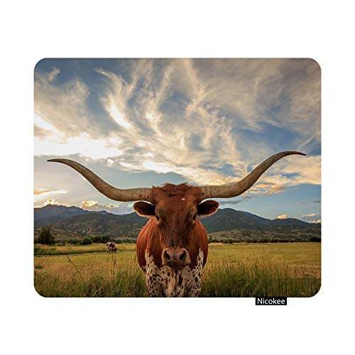 Nicokee Gaming Mouse Pad Longhorn Non-Slip Rubber Mouse Pad for Computers Laptop Office Home Rectangle Personalized Mousepad 9.5 Inch x 7.9 Inch