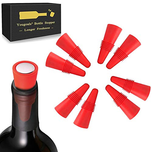 Wine Bottle Stoppers Silicone for Wine Beverage Soda Beer Perserver Keep Freshness Reusable Wine Corks with Wine Gift Box-RED-8PK-
