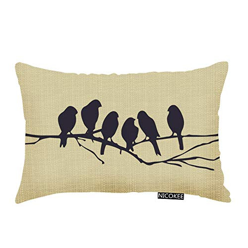 Nicokee Throw Pillow Cover Bird Branch with Birdcage Decorative Pillow Case Home Decor 20x12 Inches Pillowcase