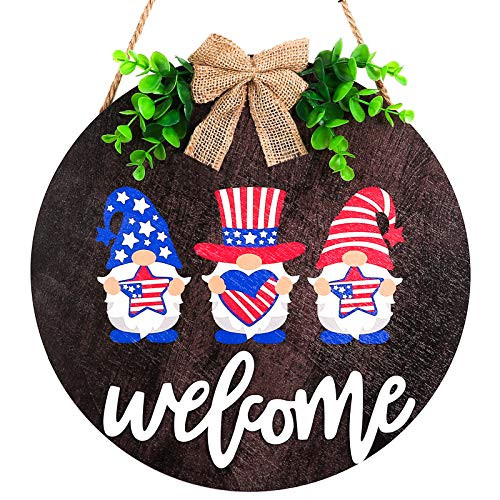 Patriotic Welcome Sign Front Door Round Wood Sign Hanging Welcome Wreaths for 4th of July Memorial Day Independence Day Window Wall Farmhouse Porch Decoration -Brown 1- Patriotic Welcome Sign Front Door Round Wood Sign Hanging Welcome Wreaths for 4th of July Memorial Day Independence Day Window Wall Farmhouse Porch Decoration -Brown 1-