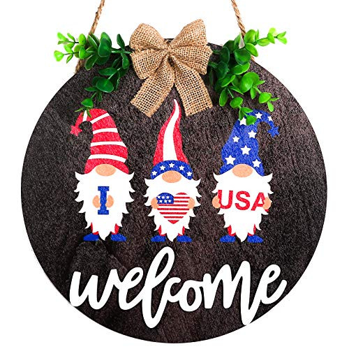 Patriotic Welcome Sign Front Door Round Wood Sign Hanging Welcome Wreaths for 4th of July Memorial Day Independence Day Window Wall Farmhouse Porch Decoration -Brown 3- Patriotic Welcome Sign Front Door Round Wood Sign Hanging Welcome Wreaths for 4th of July Memorial Day Independence Day Window Wall Farmhouse Porch Decoration -Brown 3-