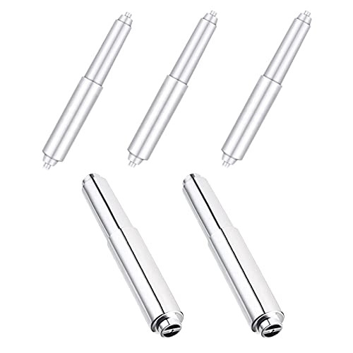 5 Pieces Toilet Paper Roller Spring Loaded Toilet Paper Holder Replacement Rod Plastic Toilet Paper Spring Rod Toilet Paper Roll Holder Rod for Toilet Bathroom Restroom -White and Chrome-