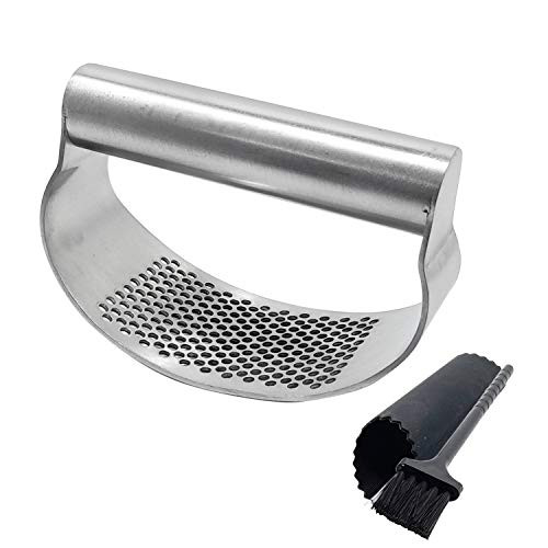 Stainless Steel Kitchen Garlic Press With Silicone Garlic Peeler and Cleaning Brush Garlic Crusher Garlic Mincer Chopper and Ginger Press Squeezer -1- Stainless Steel Kitchen Garlic Press With Silicone Garlic Peeler and Cleaning Brush Garlic Crusher Garlic Mincer Chopper and Ginger Press Squeezer -1-