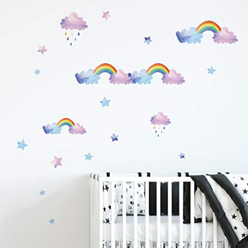 HOYOYO 170 Pcs Rainbow and Clouds Wall Sticker Decals Removable Peel and Stick Wall Decor for Nursery Bedroom Kids Room Baby Playroom Wall Sticker