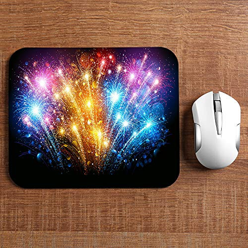 Swono Fireworks Mouse PadsFestive Colorful Fireworks On Black Background Non-Slip Mouse Pad Gaming Mouse Pad for Office Home Travel Laptop 7.9"X9.5"