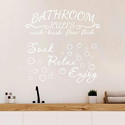 2 Pieces Bathroom Wall Decals Sticker Soak Relax Enjoy Bathroom Rules Wall Sticker Vinyl Quote Saying Wall Art Decor for Home Bathroom -White-