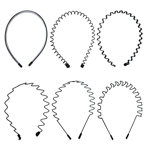 AIEX 6 Pieces Metal Headbands for Men Women's Headbands Unisex Hair Bands Non-Slip Black Wavy Metal Hair Bands Spring Sports Headwear Hair Hoop Hair Accessories AIEX 6 Pieces Metal Headbands for Men Women's Headbands Unisex Hair Bands Non-Slip Black Wavy Metal Hair Bands Spring Sports Headwear Hair Hoop Hair Accessories