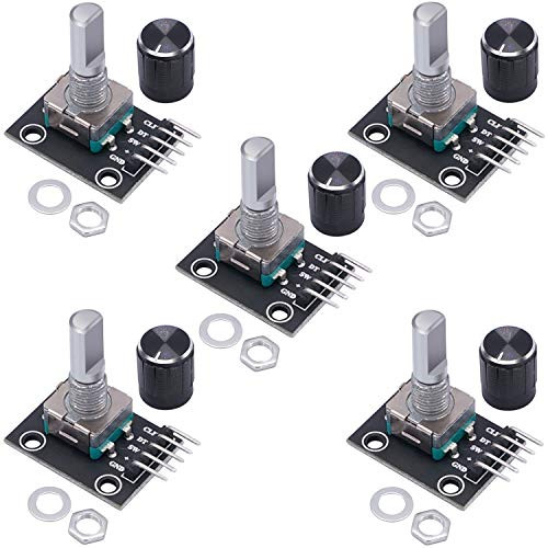 Taiss - 5Pcs KY-040 Rotary Encoder Module with 15×16.5 mm with Knobs Cap for Arduino
