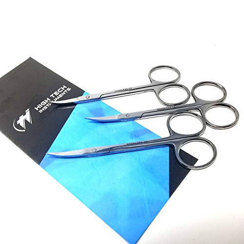 HTI BRAND Iris Micro Dissection Lab Sharp Scissors Curved 4.5" -11.43cm- Fine Point  Stainless Steel -Pack of 3-