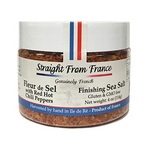 Straight from France Fleur De Sel French Sea Salt Finishing Salt -4oz with hot pepper-