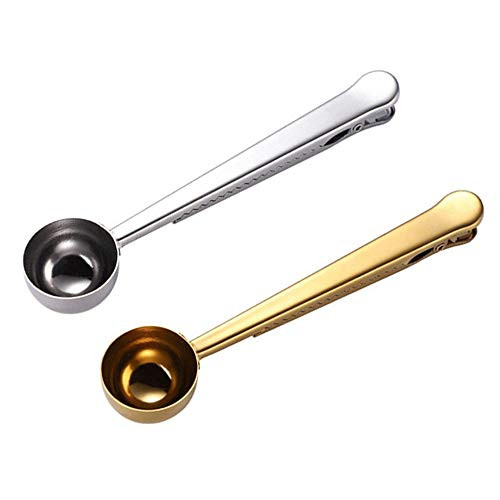 WINIBULA 2 Pack Coffee Scoop Stainless Steel Measuring Spoon with Coffee Bag Clip for Ground Coffee Espresso Coffee Beans -Silver and Gold- WINIBULA 2 Pack Coffee Scoop Stainless Steel Measuring Spoon with Coffee Bag Clip for Ground Coffee Espresso Coffee Beans -Silver and Gold-