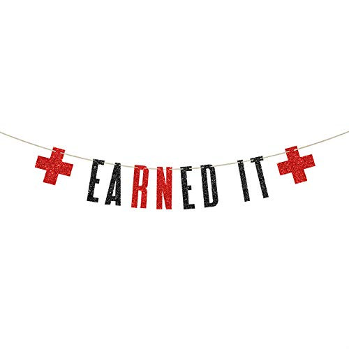 Halodete Glitter Earned It Banner - Congrats Nurse-RN-BSN Banner - Nurse Graduation Party Decoration Supplies Black and Red Halodete Glitter Earned It Banner - Congrats Nurse-RN-BSN Banner - Nurse Graduation Party Decoration Supplies Black and Red