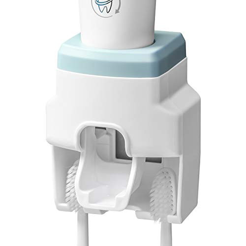 Toothpaste Dispenser and Toothbrush Holder Wall Mount Automatic Toothpaste Squeezer for Kids Bathroom Washroom -Blue- Toothpaste Dispenser and Toothbrush Holder Wall Mount Automatic Toothpaste Squeezer for Kids Bathroom Washroom -Blue-