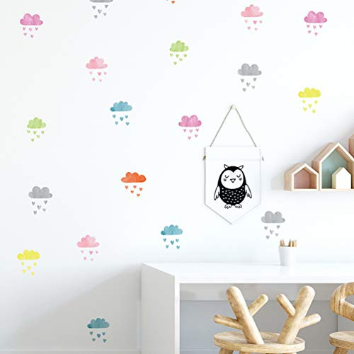 HOYOYO 120 Pcs Clouds Wall Decals StickerDIY Removable Watercolor Rain Clouds Decoration Peel and Stick Baby Kids Room Nursery Bedroom Wall Decal