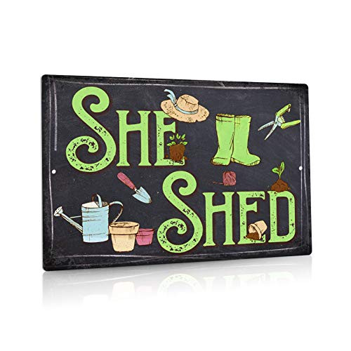 Putuo Decor She Shed Decor Farmhouse Wall Sign for Home Kitchen Garden Women Cave Gift for Girlfriend Ladies 12x8 Inches Aluminum Metal Sign