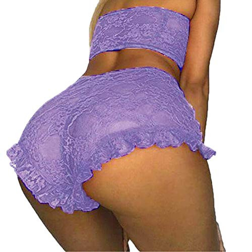 REDWOON Women Sexy Lace Lingerie Nightwear Two Piece Babydoll Bra Panty Underwear Set -Style_1 Purple M- REDWOON Women Sexy Lace Lingerie Nightwear Two Piece Babydoll Bra Panty Underwear Set -Style_1 Purple M-