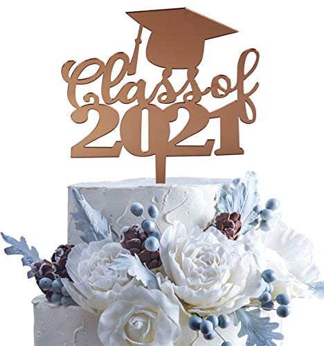 Rose Gold Class of 2021 Cake Topper - Congrats Grad 2021 Graduate Party Supplies Decorations-High School Graduation College Graduate Cake Topper
