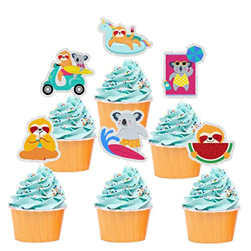 18Pcs Glitter Summer Sloth Theme Cupcake Toppers For Summer Theme Birthday Party Summer Baby Shower Sloth Beach Party Decoration Supplies 18Pcs Glitter Summer Sloth Theme Cupcake Toppers For Summer Theme Birthday Party Summer Baby Shower Sloth Beach Party Decoration Supplies