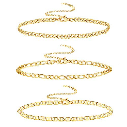 Jstyle 3Pcs Gold Anklet for Women Figaro-Herringbone-Cuban-Paperclip Link Chain Ankle Bracelet Adjustable Beach Foot Jewelry D Jstyle 3Pcs Gold Anklet for Women Figaro-Herringbone-Cuban-Paperclip Link Chain Ankle Bracelet Adjustable Beach Foot Jewelry D
