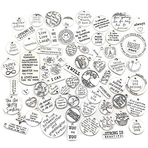 WOCRAFT 70pcs Inspiration Words Charms Craft Supplies Beads Charms Pendants for Jewelry Making Crafting Findings Accessory for DIY Necklace Bracelet -M374-