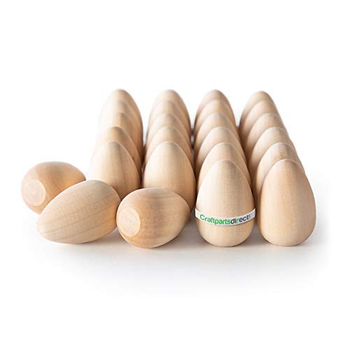 7-8 inch Wooden Wren Eggs - Easter Egg Hunt  and  Decorations - Ready to Craft Unfinished Wood Eggs - Flat Bottom -by CraftpartsDirect.com - Bag of 25