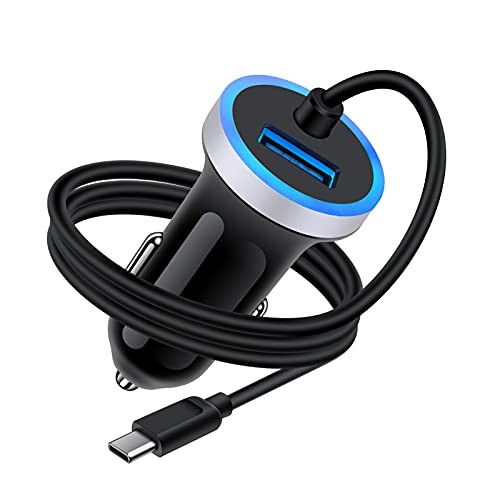 USB C Car Charger 3.4A Fast Charging Car Adapter with 3FT Type C Cable for Samsung Galaxy S21 Ultra Plus S20 plus FE A02S A11 A01 A12 A21 A51 A71 A10e A20 A50 Note 21 20 10 S10 S9 S8 Moto G9 G8 G7 Power