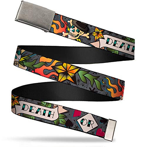 Buckle-Down Web Belt Death or Glory Tattoo 1.5"