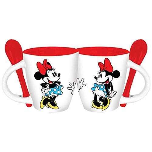 Disney Minnie Mouse Waves Espresso Mug w-Spoon White Red