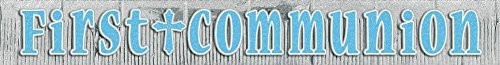 amscan First Communion Giant Glitter Foil Fringe Letter Banner Religious Party Decoration -1 Piece- Blue 11 3-4' x 15 1-2"