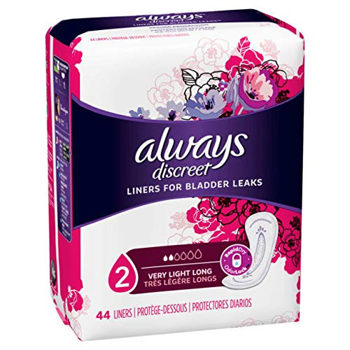 Always Discreet Incontinence Liners Very Light Long Length 44 Count Always Discreet Incontinence Liners Very Light Long Length 44 Count