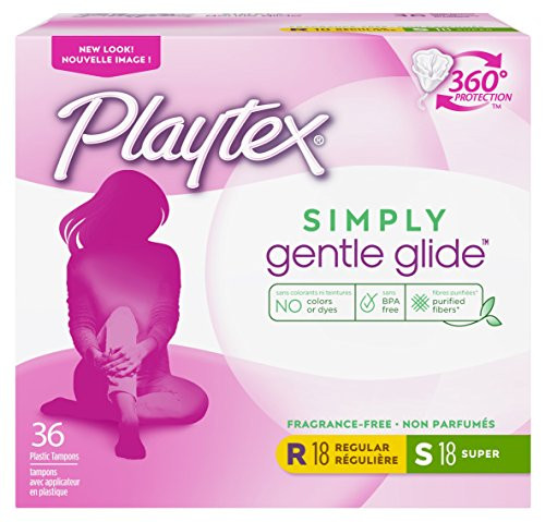 Playtex Simply Gentle Glide Multipack Unscented Tampons with Regular and Super Absorbencies 36 Count -Packaging May Vary-
