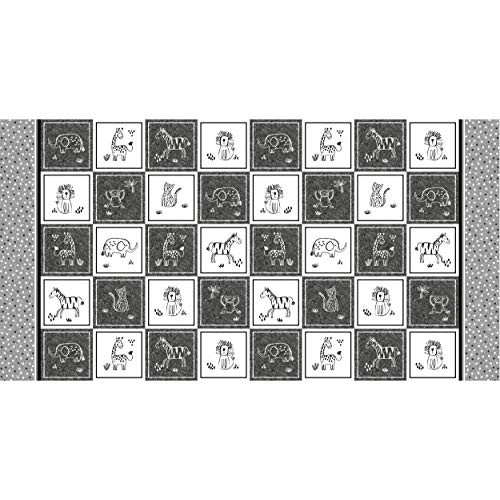 Michael Miller Fabrics Michael Miller Out of Africa Safari Patchwork 24'' Panel Fabric Black