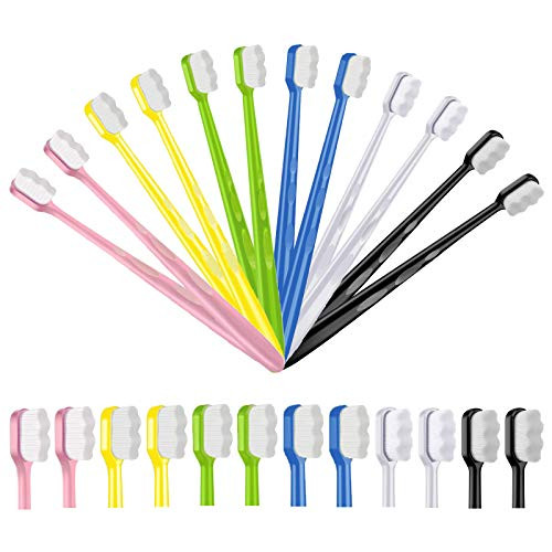 Extra Soft Brush Sensitive Gums 20000 Bristle Toothbrushes Adults Sensitive 12Pieces 6 Color Tooth Brush More Suitable for Protecting Sensitive Gums Ultra Soft Manual Toothbrushes