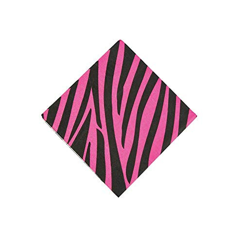 Fun Express - Hot Pink Zebra Beverage Napkins for Birthday - Party Supplies - Print Tableware - Print Napkins - Birthday - 16 Pieces