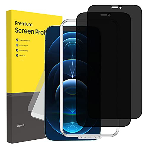 BENKS Privacy Screen Protector Compatible for iPhone 12-iPhone 12 pro 2020 6.1 Inch 2 Pack Anti Spy Case Friendly Tempered Glass Easy-Installation Tool -9H Hardness- - -Anti Fingerprint-- HD - -Bubble Free- - -Scratch Resistant-